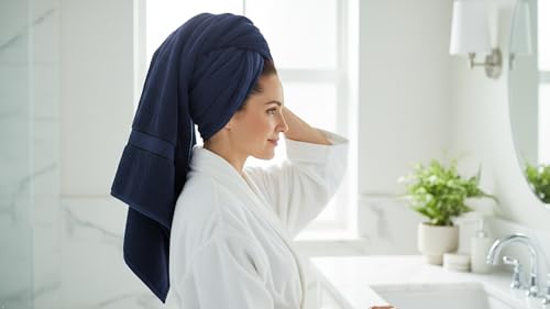 6 Piece 100% Cotton Bath Towel Set - 2 Bath - 2 Hand - 2 Face, Navy Blue | 100% Cotton • Thick & Plush • Hotel Quality • Ultra Soft • Highly Absorbent • Quick Dry • Low Lint • Machine Washable - color: Navy Blue