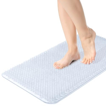 Yolife Shower Foot Scrubber Mat, Anti-Slip Bath Mat with Scrub Bristles, Soft Shower Foot Massager with Strong Suction Cups for Soothe Achy Feet,27.5'' x 15.7'' - color: Clear, size: 27.5" x 15.7" (Rectangular)