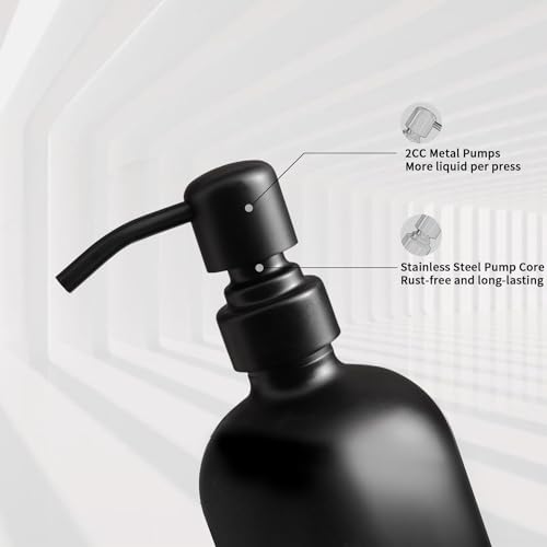 Prus Waso Black Soap Dispenser Bathroom Set | Soap and Lotion Dispenser Set with Stainless Steel Pump, Perfect for Bathroom Decor