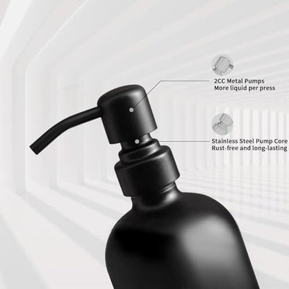 Prus Waso Black Soap Dispenser Bathroom Set | Soap and Lotion Dispenser Set with Stainless Steel Pump, Perfect for Bathroom Decor