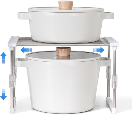 carrotez Set of 1 Expandable Cabinet Organizer 11.8~19.6 x 7.8 x 6~9 White | Width & Height-adjustable Kitchen Cabinet Organizer Shelf, Stackable Kitchen Counter Shelf - color: White, size: 1 Pack