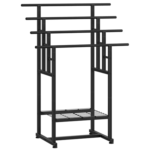 HOOBRO 4-Tier Freestanding Towel Rack, 28.3"L x 15.7"W x 41.3"H, Standing Blanket Rack, Metal Bathroom Storage Organizer with Bottom Shelf, Pool Towel Rack Outdoor, Industrial Style, Black BK16LB01