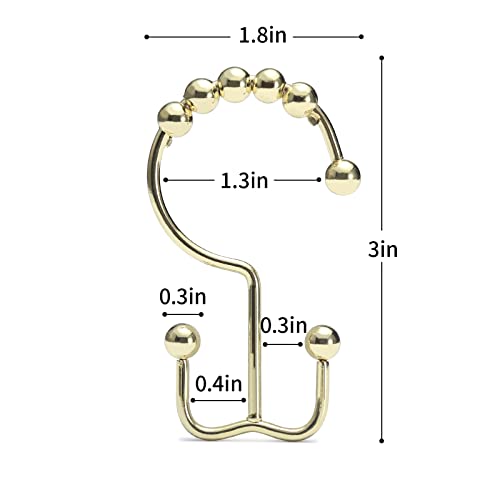 Shower Curtain Hooks Rings, Stainless Steel Gold Shower Curtain Hooks Rust Proof, Free Sliding Double Shower Hooks for Shower Curtains & Liners (Gold) - color: Gold