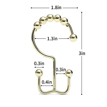 Shower Curtain Hooks Rings, Stainless Steel Gold Shower Curtain Hooks Rust Proof, Free Sliding Double Shower Hooks for Shower Curtains & Liners (Gold) - color: Gold