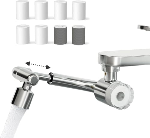Frizzlife Water Filter for Sink Faucet Extender with Extension, NSF/ANSI 372, 9pcs Filters Reduce 99% Chlorine, 1080° Rotating Brass Tap Filter, 3 Modes Attachment for kitchen/Bathroom, FF1080-EX - size: 1080°+ Extension