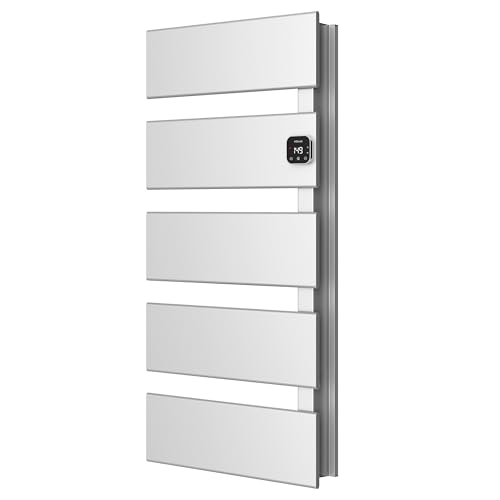 Electric Towel Warmer, Heated Towel Rack with Thermo Control and Timer, Fast Heating Towel Rail for Bathroom with Memroy Function, Work with Smart Plug, Right-Wiring, 5 Panel, Silver | Thermo Control and Timer, Fast Heat in 3 Mins, Dry Towels in 4 hrs, Me