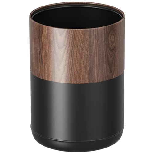 3.1Gal Modern Walnut Trash Can,Open-Top Bathroom Trash Bin | Double Layer;Metal Waste Bin;Built-In Bag Holder;for Bathroom,Home,Office,Living Room - color: 3.1gal round
