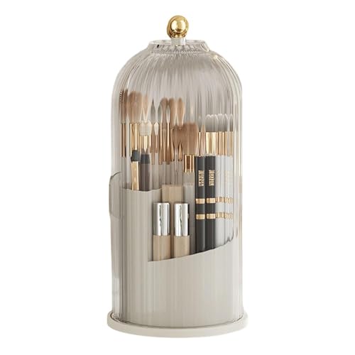 Concealed Toothbrush Holder, Makeup Brush Holder Organizer with Lid 360 Rotating Clear Dustproof for Dresser Tabletop Bathroom Countertop (Milky White) - color: Milky White
