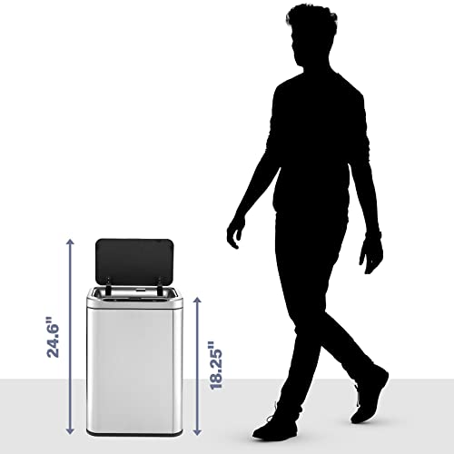 ELPHECO Stainless Steel Office Trash Can 6.6 Gallon Motion Sensor Garbage Bin Rectangular Automatic Touch Free Waste Bin for Hotel and Living Room | Automatic Garbage Bin Rectangular Touch Free Waste Bin for Hotel and Living Room, 2AA - color: Silver