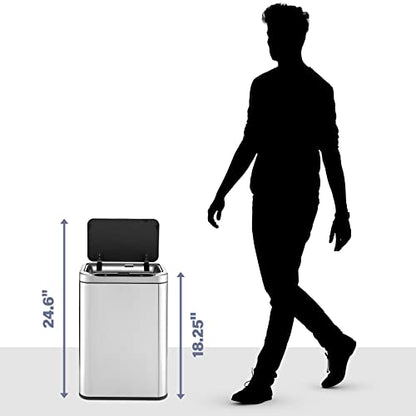 ELPHECO Stainless Steel Office Trash Can 6.6 Gallon Motion Sensor Garbage Bin Rectangular Automatic Touch Free Waste Bin for Hotel and Living Room | Automatic Garbage Bin Rectangular Touch Free Waste Bin for Hotel and Living Room, 2AA - color: Silver