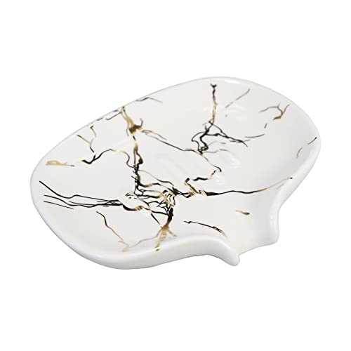 Ceramic Marble Texture Soap Dish,Self Draining Slot,Ceramic Self Draining Soap Dish Portable,Bathroom Accessories for Shower,Bathroom,Kitchen, Sink,Countertop,for Travelling,Camping,Gym - color: Marble Gold Ceramic