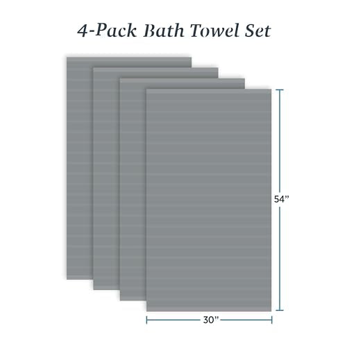 Welhome James 100% Cotton Textured Stripe 4 Pack Bath Towels - Soft & Absorbent Bath Towel Set, Gray - color: Gray, size: 4 Piece Bath Towel