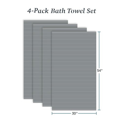 Welhome James 100% Cotton Textured Stripe 4 Pack Bath Towels - Soft & Absorbent Bath Towel Set, Gray - color: Gray, size: 4 Piece Bath Towel