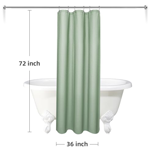 LaCyan Waterproof Waffle Shower Curtain, 258GSM Heavy Duty 3 Piece Set with Clear Liner and 6 Stainless Steel Hooks, Polyester Fabric Shower Curtains for Bathroom, Machine Washable, 36x72 Inch, Green - color: Green, size: 36"W x 72"L (Pack of 1)