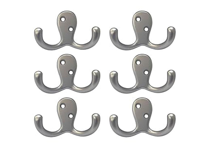QCAA Premium Double Robe Hook, 2-3/4", Zinc Die Cast, Satin Matte Nickel, Made in Taiwan, 6 Pack - size: 6pack-Satin Matte Nickel