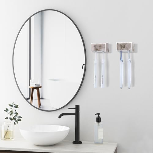 2 PCS Toothbrush Holders Wall Mounted with Cover (2, White Marble) | Wall mounted, Detachable, Easy to clean, Breathable, 2 Slots Self Adhesive Toothbrush Organizer for Bathroom - color: White Marble