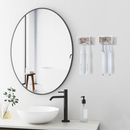 2 PCS Toothbrush Holders Wall Mounted with Cover (2, White Marble) | Wall mounted, Detachable, Easy to clean, Breathable, 2 Slots Self Adhesive Toothbrush Organizer for Bathroom - color: White Marble
