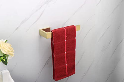TocTen Hand Towel Holder/Towel Ring - Thicken SUS304 Stainless Steel Bathroom Hand Towel Hanger, 9 Inch Heavy Duty Wall Mounted Towel Rack, Square Hand Towel Bar for Bathroom Hardware (Gold, 9 in) - color: Gold, size: 9 In-Rectangular