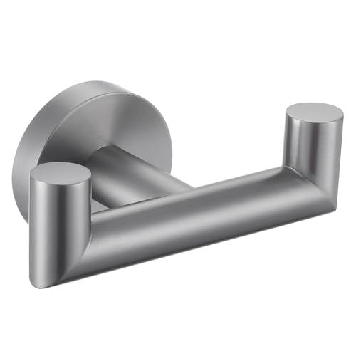 Angle Simple Towel Hook for Wall, Bathroom Double Hook, Gunmetal Gray | Rustproof SUS304 Stainless Steel, Storage Hook for Robe Coat Bath Stuff, Fit Modern Kitchen Shower Entryway RV, Screws Mount - color: Gunmetal Gray, size: 1 Pack