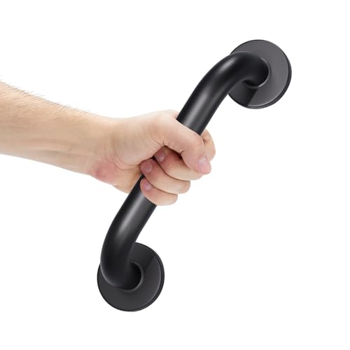 AmazerBath Shower Grab Bars for Seniors Anti Slip, Bath Safety Grab Bar for Needy, Stainless Steel Bathroom Safety Grab Bars, Thickened Bar Bigger Base Holds 500LBS, 12" L x 1.25" D, Black - color: Matte Black, size: 12"L x 1.25"D