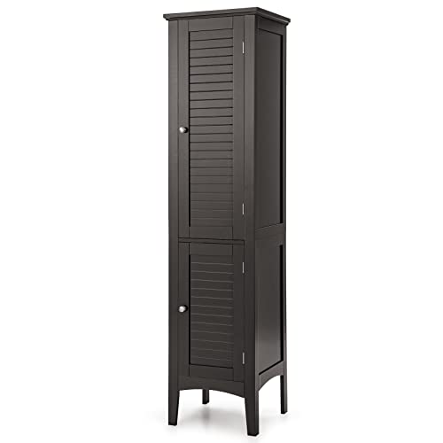 Giantex Storage Cabinet Bathroom High Cabinet with 5 Tier Shelves, Freestanding Slim Cabinet, Tall Organizer for Bathroom, Kitchen, Living Room, Narrow Floor Cabinet - color: Dark Coffee