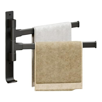 Wall Mounted 180° Swivel Multi-bar Towel Rack Towel Hanging Holder for Bathroom with Hook (Black,2-Bar) - color: Black, size: 2-Bar