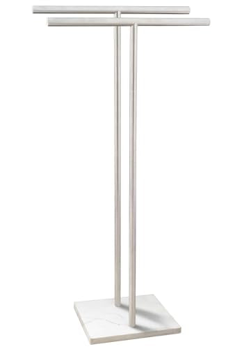 EADOT 40.3 Inch Standing Towel Rack Bath Sheet Holder with Marble Design Base for Bathroom Floor 2 Tier Towel Holder Stand 304 Stainless Steel Brushed Nickel(Same Height) - color: Brushed