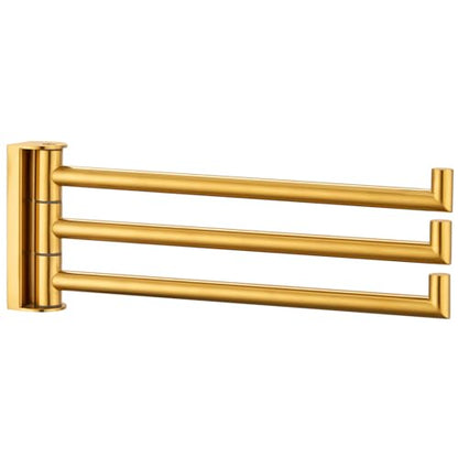 Brushed Gold Swivel Towel Rack with 3 Rotating Arms, Wall Mounted | 304 Stainless Steel, Rust-resistant for Bathroom, Kitchen, 180° Rotatable & Foldable Towel Holder, Space-saving Wall Mounted - color: Brushed Gold