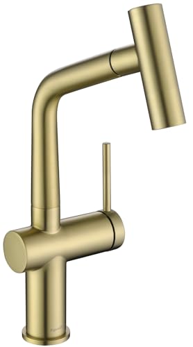 AS06CB Brushed Gold Softly Bar Faucet or Prep Kitchen Sink Faucet with Pull Down Sprayer and Single Handle - color: Brushed Gold Softly, style: Modern