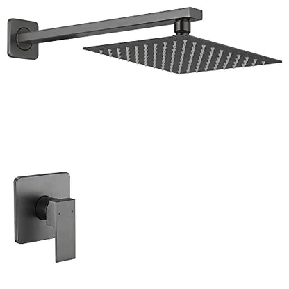 Grey Shower Faucet Set Bathroom Rainfall 8 Inch Shower Head System Single Handle Shower Trim Kit with Rough-in Valve - color: Gray, style: Shower Faucet