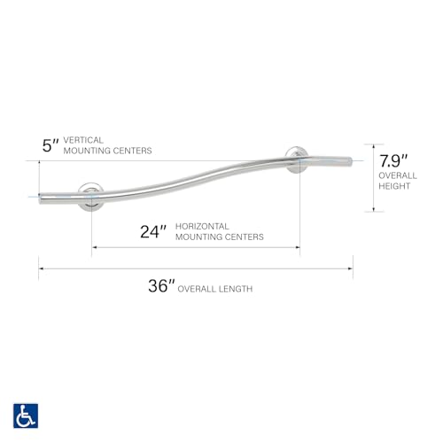 Seachrome 36 inch Bathroom Wave Grab Bar Polished Finish - color: Polished, size: 36