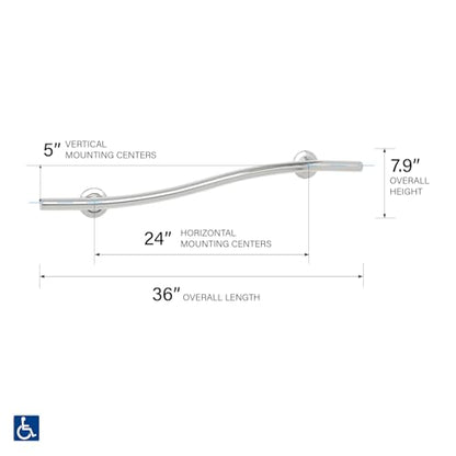 Seachrome 36 inch Bathroom Wave Grab Bar Polished Finish - color: Polished, size: 36