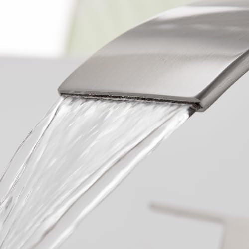 Brushed Nickel Waterfall Bathroom Faucet - 4Inch 2 or 3 Holes Centerset Faucet Bathroom | Two Handles RV Lavatory Basin Vanity Sink Faucets with Overflow Pop-up Drain Assembly & Supply Lines - color: B-Brushed Nickel 4In
