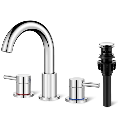 Bathroom Sink Faucet 3 Hole Chrome, 2-Handle Widespread Faucet | Lead-free stainless steel, pop-up drain, Detachable faucet aerator, 360°swivel, for RV & vanity sink 3-hole mount - color: 1-Chrome, style: 8 Inch Widespread