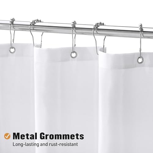 MitoVilla Machine Washable Shower Curtain Liner 54x72 White, Classic Stall Size Water Repellent Fabric with Metal Grommets, Hotel Quality for Daily Use Bathroom - color: Fabric - White, size: 54"W x 72"L