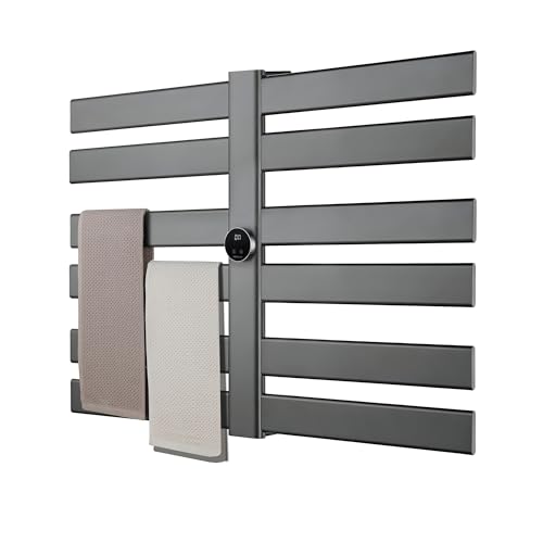 K&KALONZO Electric Towel Warmer Wall Mount Heated Rack Timer, 12-Bar,Black | Fast Heat in 2 Min, 3 Heat Levels, Anti-Scald, NTC Safety, Plug-in/Hardwired Aluminum Towel Warmer for Bathroom - color: Black, size: 12-Bar