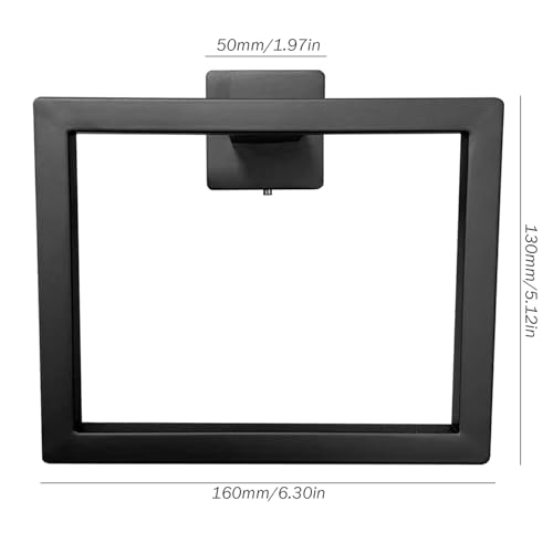 Black Hand Towel Holder, Stainless Steel Matte Black Towel Ring, 6.3 Inch Square Bathroom Hand Holder, Space Saving for Wall
