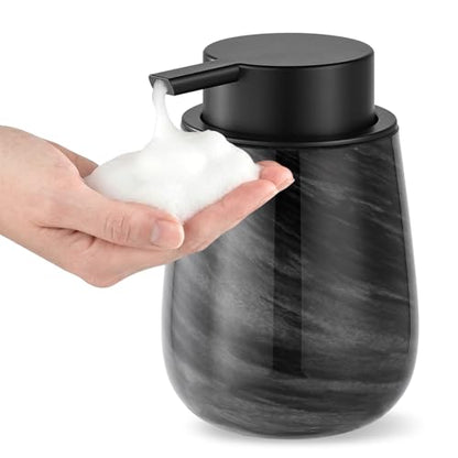 Marble Glass Foaming Hand Soap/Lotion Pump Dispenser, Refillable for Kitchen and Bathroom Countertop (Black) - color: Black Foaming