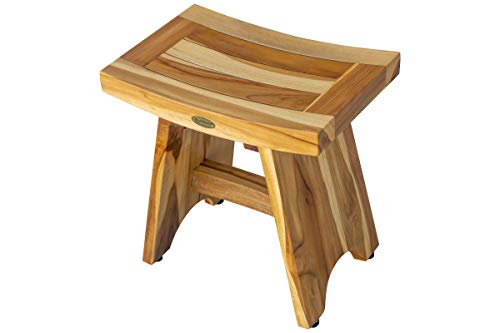 EcoDecors Teak Shower Bench 18", 300 lb Capacity – Waterproof Teak Bath Seat for Adults - Compact Spa Stool for Small Bathrooms & Walk-in Showers with Slip-Resistant Feet - size: 18" bar