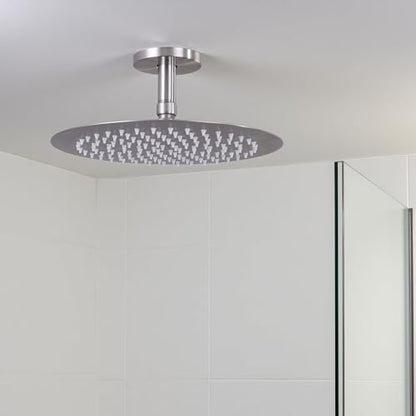 Straight Shower Arm with Flange, Ceiling Mount 3 Inches Rain Shower Head Arm Extension Replacement with Anti-Scratch Escutcheon Plate, DOLGABA Brushed Nickel - color: Round Brushed Nickel 3 Inch