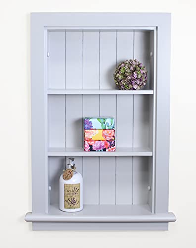14x24 Aiden Recessed Wall Niche Medicine Cabinet Replacement, in The Wall Bathroom Cabinet Insert Shelf/Shelves, Made in North America, Real Wood, NO MDF, Beadboard, Light Gray - color: Light Gray 4 Shelf, size: 14x24