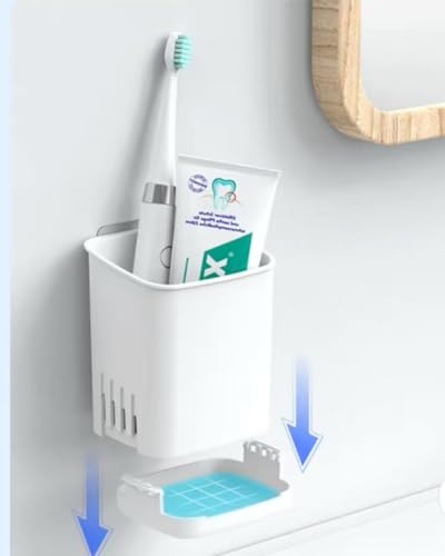 2 Pack Wall Mounted Toothbrush Holders，Removable Drill-Free Wall Shower Holder for Toothbrush,Toothpaste, Razor, Self-draining Self Adhesive Cup in Shower, Kitchen Tableware Organizer(White) - color: White-2pcs