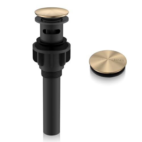 Champagne Bronze Pop Up Bathroom Sink Drain Assembly with Overflow | Bathroom Vanity Sink Drain Assembly, Built-in Anti-Clogging Strainer, Plastic Pop Up Drain for Bathroom Vanity Lavatory Sink - color: Champagne Bronze, size: Big Pop up Cap (With Overflo