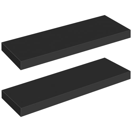 HOOBRO Floating Shelves for Wall, Wall Mounted Shelf Set of 2, 23.6" Hanging Shelf with Invisible Brackets, for Wall Decor Storage in Bathroom Bedroom Kitchen Living Room Office, Black BK60BJ01 - color: Black, size: 23.6 Inches