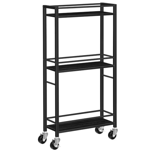 MAHANCRIS Slim Rolling Cart, Mobile Kitchen Cart on Wheels, Narrow Storage Cart for Small Space, Small Bar Cart, for Bathroom, Laundry, Living Room, Black RCHB1501 - color: Black