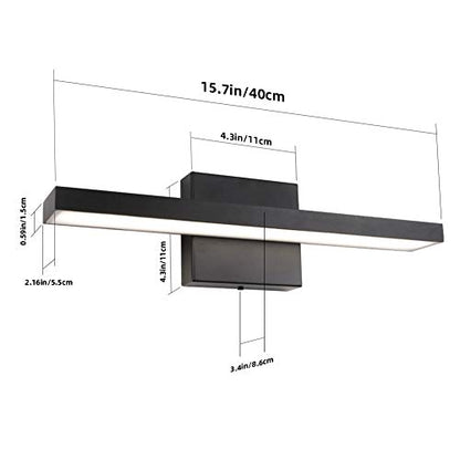 Ralbay 15.7 inch Modern LED Black Vanity Light 12W Frosted Aluminum for Bathroom Vanity Lighting Fixtures Natural White 4500K - color: Black-Natural White, size: 15.7 inch