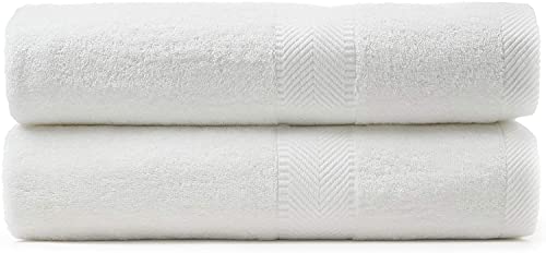 BY LORA 660 GSM Bath Sheet Set of 2, 35 x 65 in Extra-Large Vat-Dyed 100% Ring-Spun Cotton Terry Towel, Hotel Quality, White - color: White