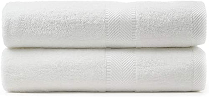 BY LORA 660 GSM Bath Sheet Set of 2, 35 x 65 in Extra-Large Vat-Dyed 100% Ring-Spun Cotton Terry Towel, Hotel Quality, White - color: White