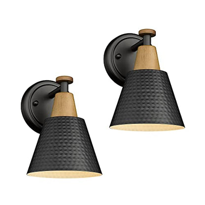 FEMILA Wall Sconces Set of 2, 1-Light Matte Black Bathroom Light Fixtures, Modern Single Vanity Light Wall Lamp with Hammered Metal Shade, 4FG59B-2 BK - color: Matte Black, size: 6", 2 pack