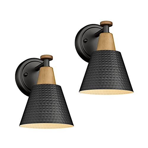 FEMILA Wall Sconces Set of 2, 1-Light Matte Black Bathroom Light Fixtures, Modern Single Vanity Light Wall Lamp with Hammered Metal Shade, 4FG59B-2 BK - color: Matte Black, size: 6", 2 pack